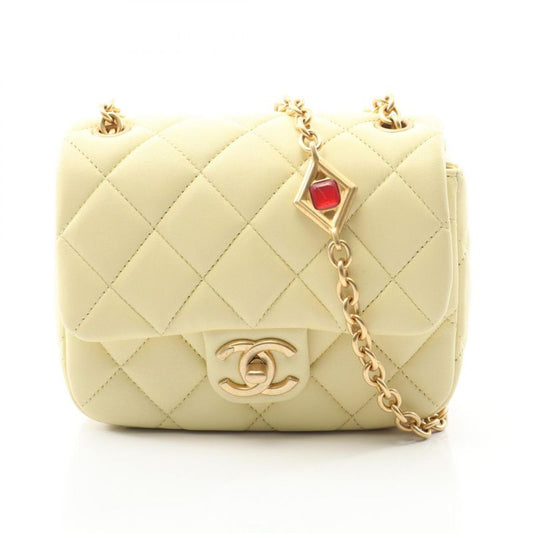 Chanel Shoulder Bag Mini Matelasse As3849 Pastel Yellow Lambskin Matelasse