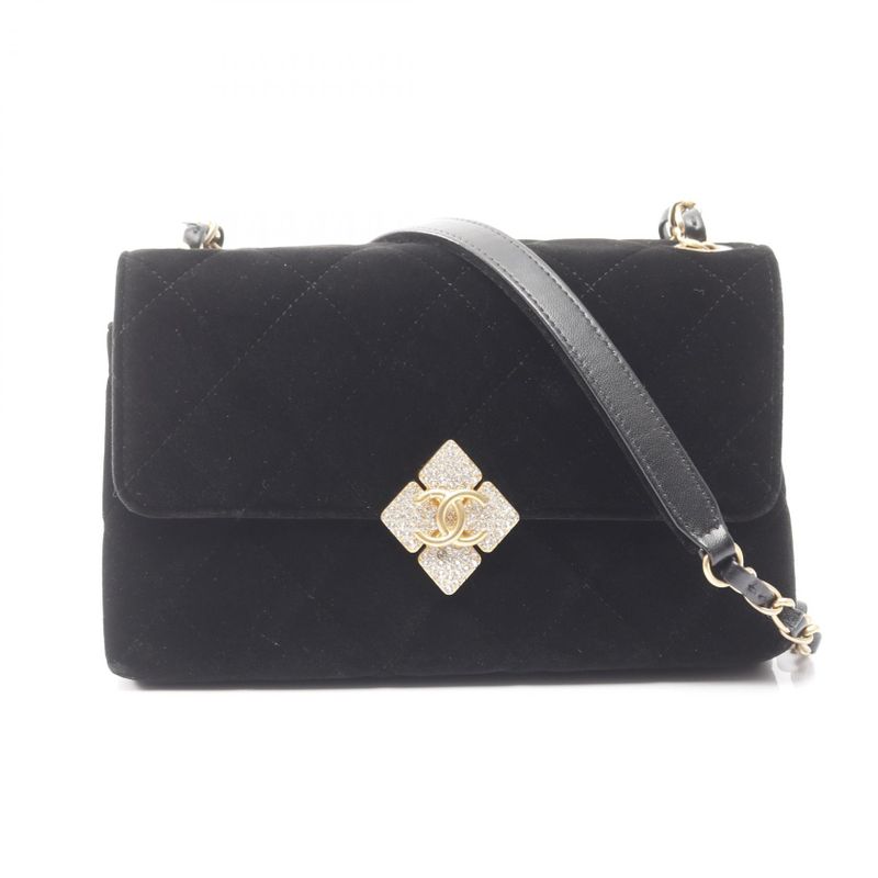 Chanel Shoulder Bag Matelasse Black Fabric Matelasse Chain Shoulder Women Used A