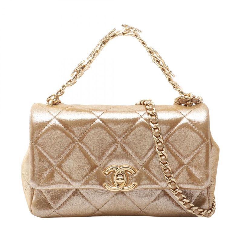 Chanel Shoulder Bag Matelasse Coco Mark As4595 Brown Gold Leather Matelasse