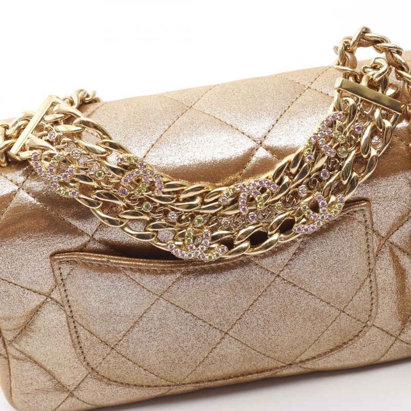 Chanel Shoulder Bag Matelasse Coco Mark As4595 Brown Gold Leather Matelasse