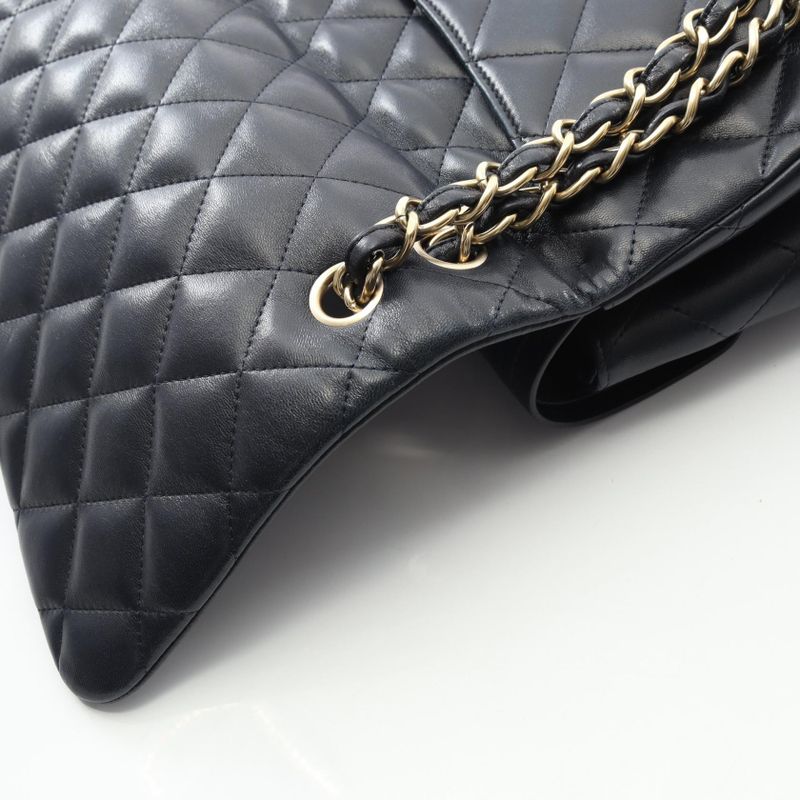 Chanel Shoulder Bag Matelasse W Flap Navy Lambskin Deca Matelasse Chain