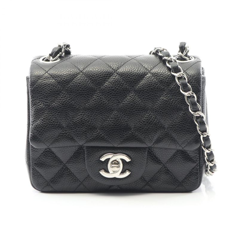 Chanel Shoulder Bag Mini Matelasse Black Leather Calf Mini Matelasse Chain