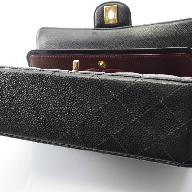 Chanel Shoulder Bag Matelasse W Flap Black Leather Calf Matelasse Double Flap