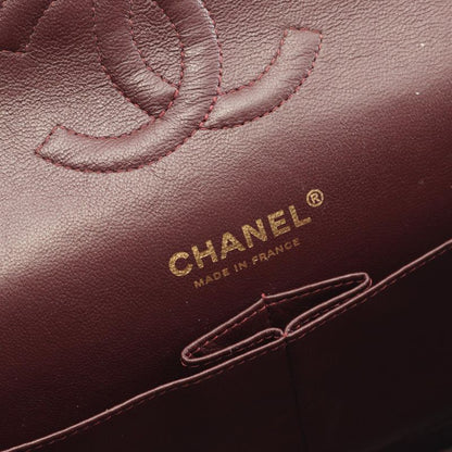 Chanel Shoulder Bag Matelasse W Flap Black Leather Calf Matelasse Double Flap