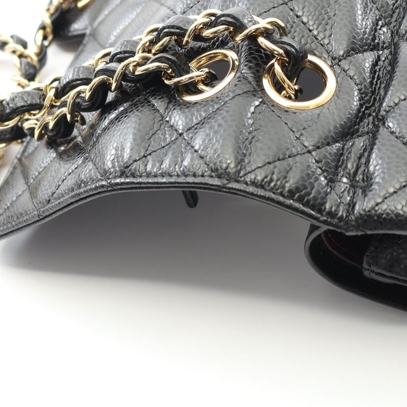 Chanel Shoulder Bag Matelasse W Flap Black Leather Calf Matelasse Double Flap