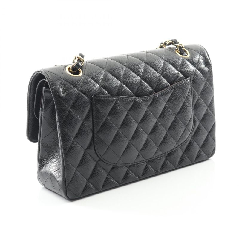 Chanel Shoulder Bag Matelasse W Flap Black Leather Calf Matelasse Double Flap