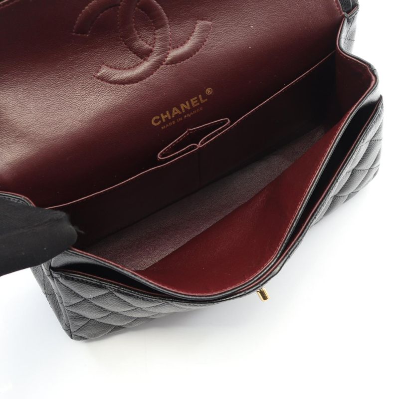 Chanel Shoulder Bag Matelasse W Flap Black Leather Calf Matelasse Double Flap