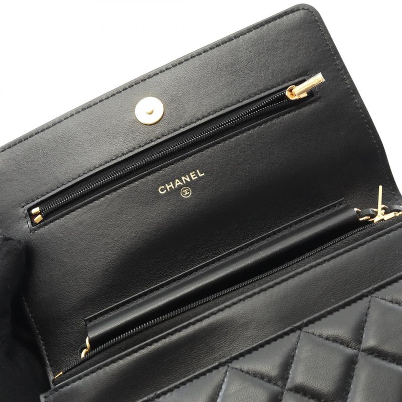 Chanel Shoulder Bag Matelasse Black Lambskin (sheepskin) Matelasse Chain Wallet