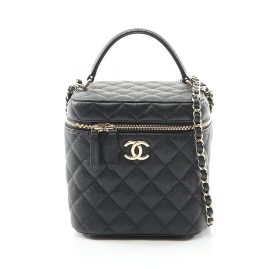 Chanel Shoulder Bag Matelasse Black Leather Calf Matelasse Vanity Chain