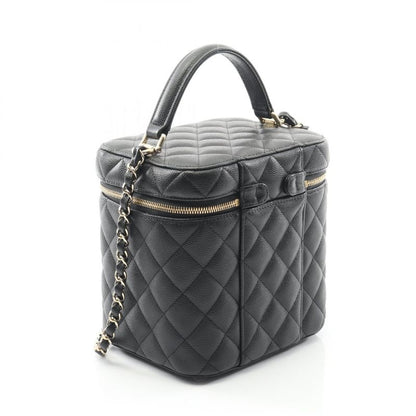 Chanel Shoulder Bag Matelasse Black Leather Calf Matelasse Vanity Chain