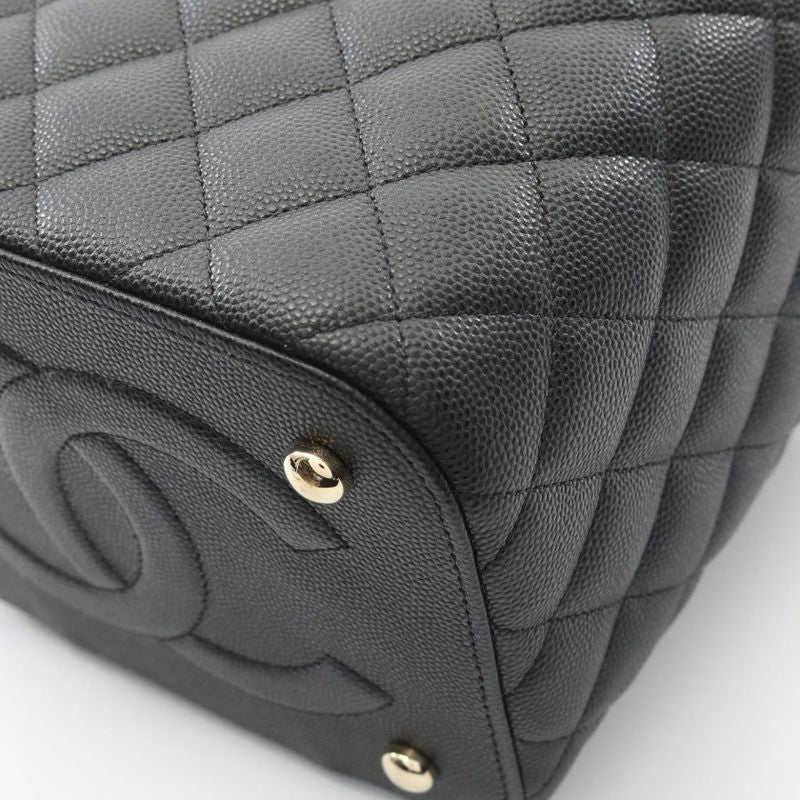Chanel Shoulder Bag Matelasse Black Leather Calf Matelasse Vanity Chain