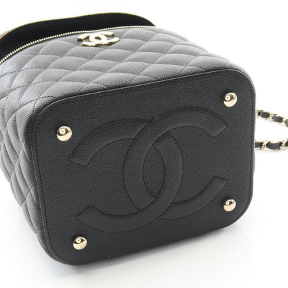 Chanel Shoulder Bag Matelasse Black Leather Calf Matelasse Vanity Chain