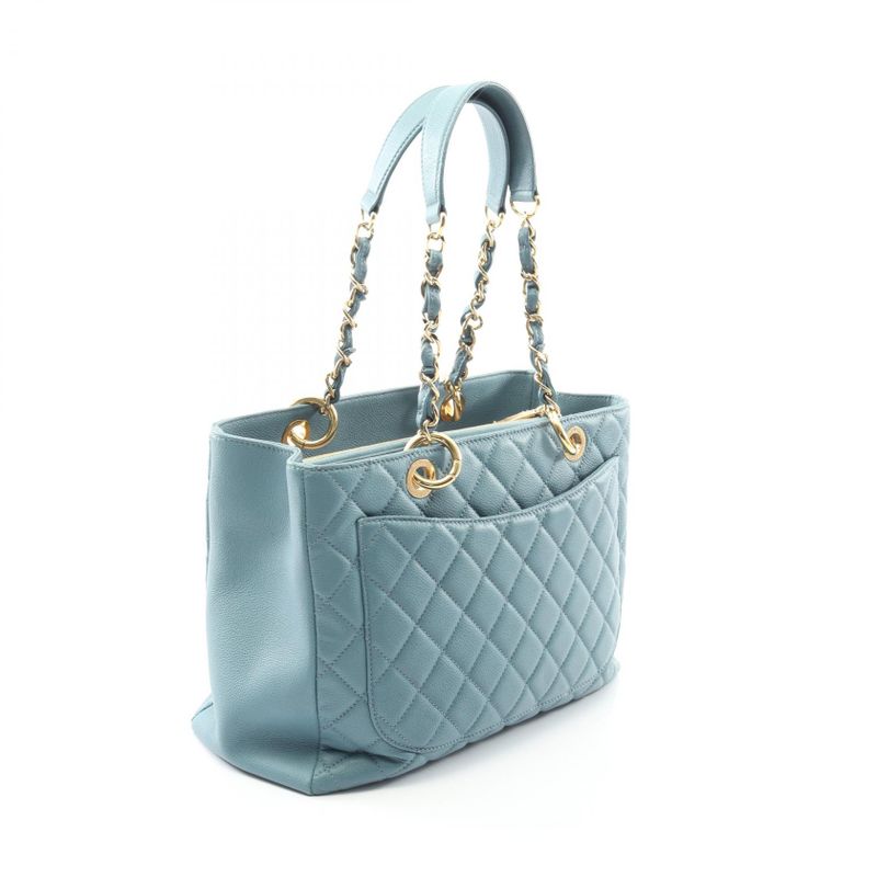 Chanel Tote Bag Matelasse Grand Shopping GST Blue Gray Leather Calf GST Chain