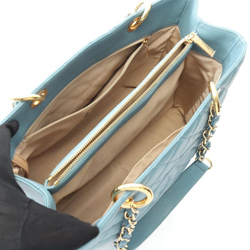 Chanel Tote Bag Matelasse Grand Shopping GST Blue Gray Leather Calf GST Chain