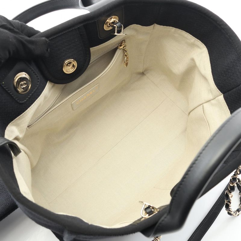 Chanel Tote Bag Deauville Small As3257 Black Canvas Leather Deauville Small