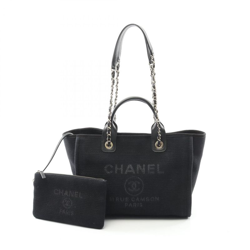 Chanel Tote Bag Deauville Small As3257 Black Canvas Leather Deauville Small