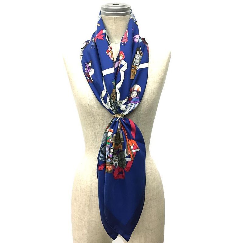 Hermes Scarf Carré 90 Hello Dolly Hello Dolly Doll Silk Navy Aq11889