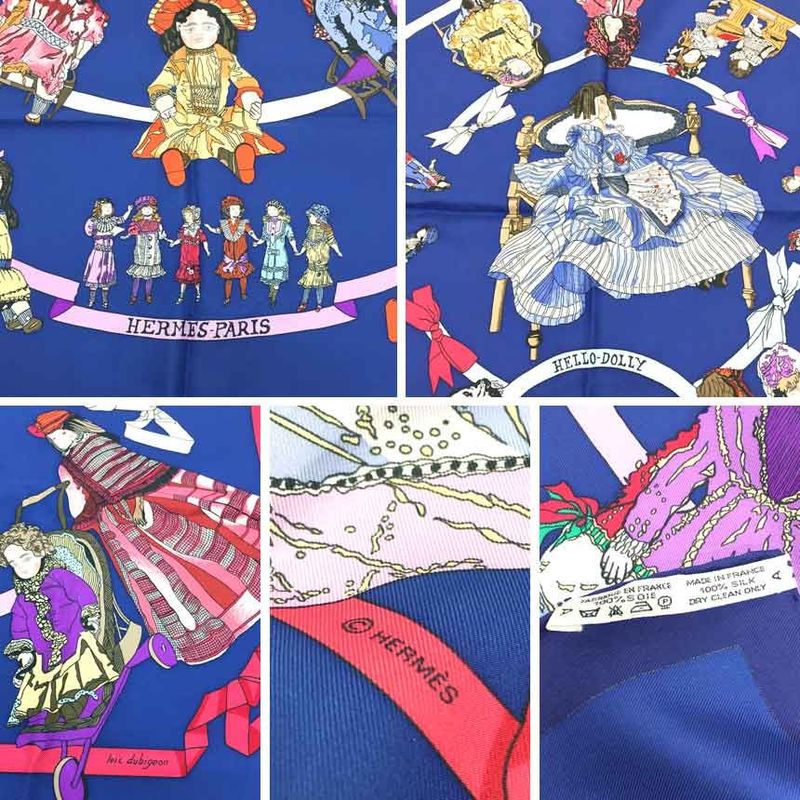Hermes Scarf Carré 90 Hello Dolly Hello Dolly Doll Silk Navy Aq11889