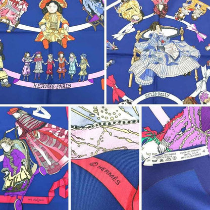 Hermes Scarf Carré 90 Hello Dolly Hello Dolly Doll Silk Navy Aq11889