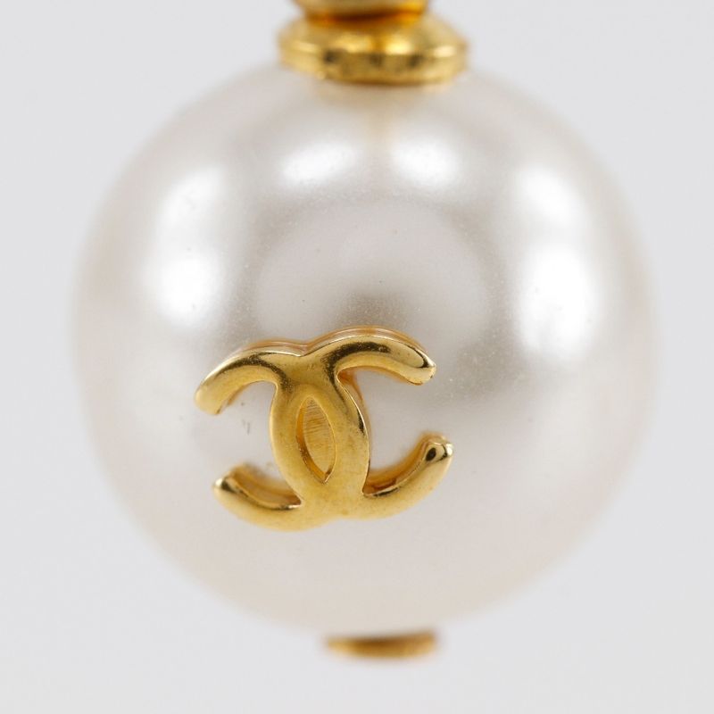 Chanel Coco Mark Hoop Gold Plated And Faux Pearl Ladies 5.8g Earrings