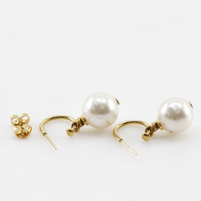 Chanel Coco Mark Hoop Gold Plated And Faux Pearl Ladies 5.8g Earrings
