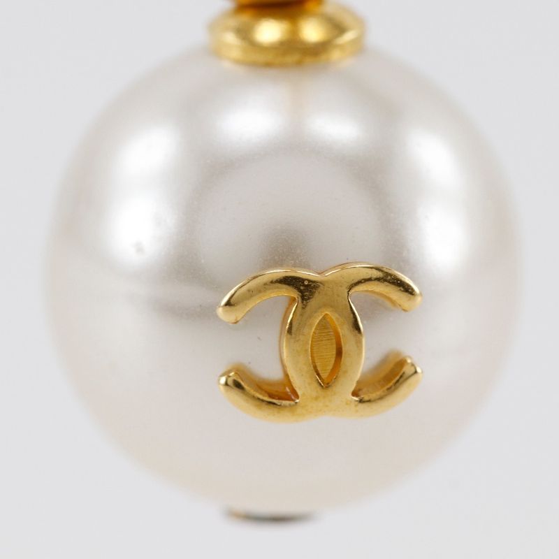 Chanel Coco Mark Hoop Gold Plated And Faux Pearl Ladies 5.8g Earrings