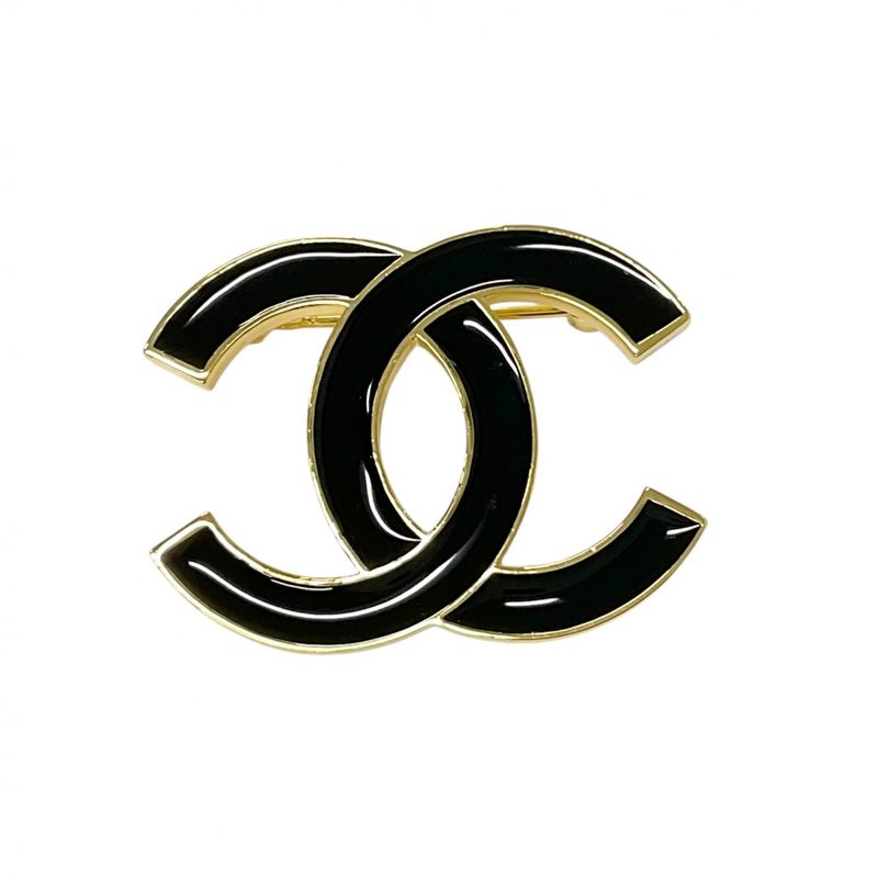 Chanel Brooch Corsage Black Gold Here Mark