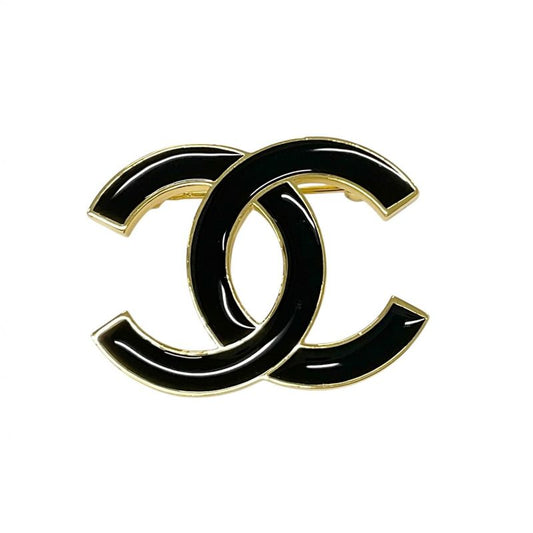 Chanel Brooch Corsage Black Gold Here Mark