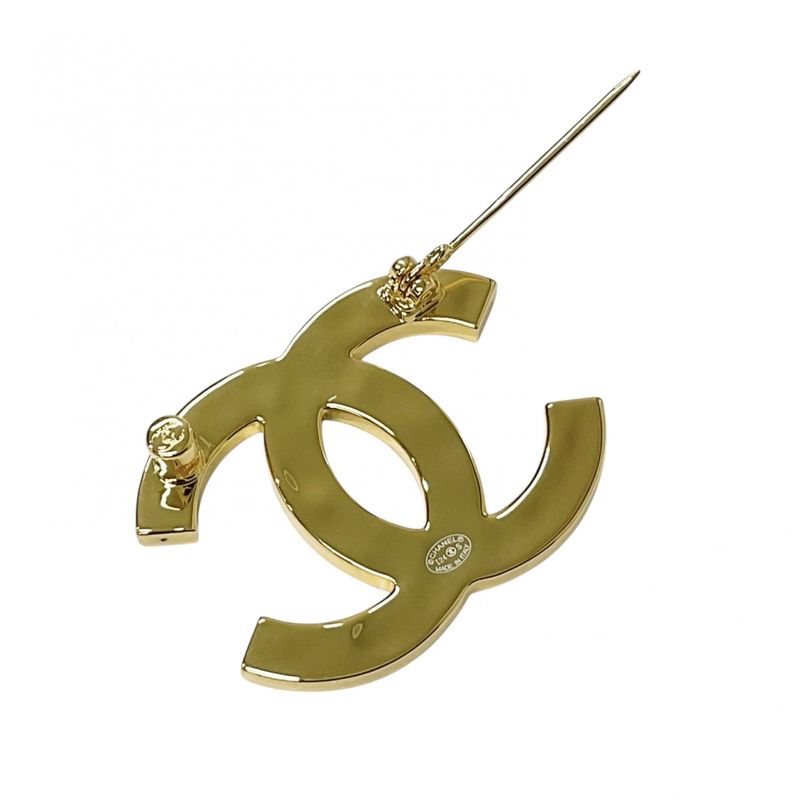 Chanel Brooch Corsage Black Gold Here Mark