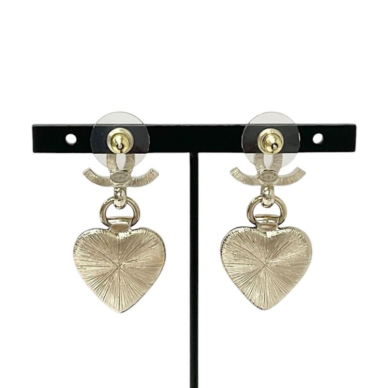 Chanel Earrings Earring Gold Black Heart Bijou Here Mark