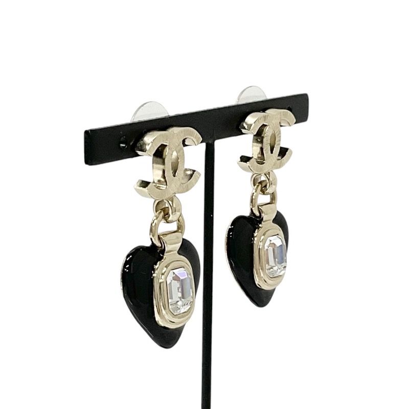 Chanel Earrings Earring Gold Black Heart Bijou Here Mark
