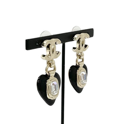 Chanel Earrings Earring Gold Black Heart Bijou Here Mark
