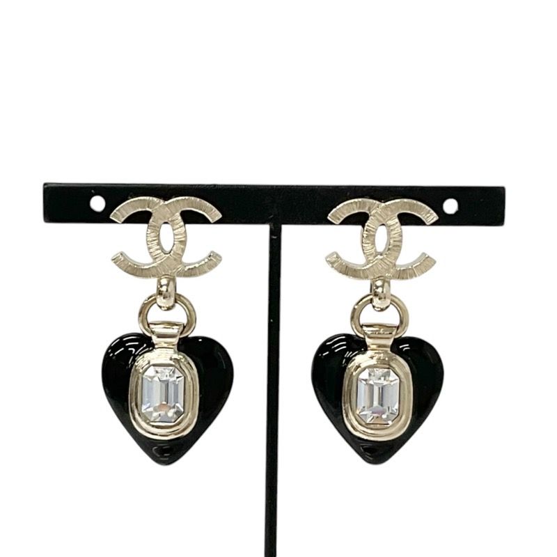 Chanel Earrings Earring Gold Black Heart Bijou Here Mark