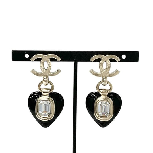 Chanel Earrings Earring Gold Black Heart Bijou Here Mark