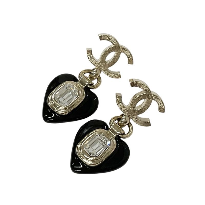 Chanel Earrings Earring Gold Black Heart Bijou Here Mark