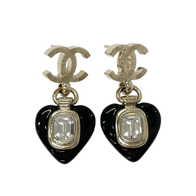 Chanel Earrings Earring Gold Black Heart Bijou Here Mark