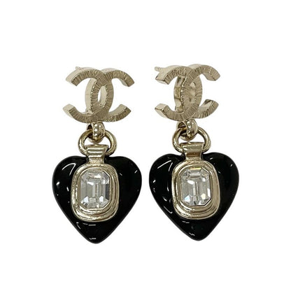 Chanel Earrings Earring Gold Black Heart Bijou Here Mark