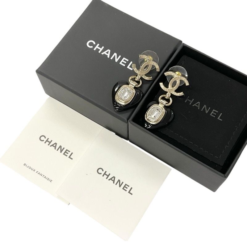Chanel Earrings Earring Gold Black Heart Bijou Here Mark