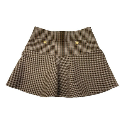 Celine Bottoms Brown Gold Houndstooth Mini Skirt Ruffle
