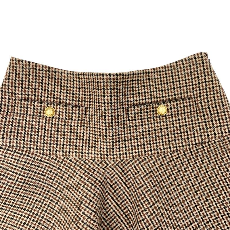 Celine Bottoms Brown Gold Houndstooth Mini Skirt Ruffle