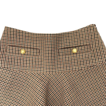 Celine Bottoms Brown Gold Houndstooth Mini Skirt Ruffle