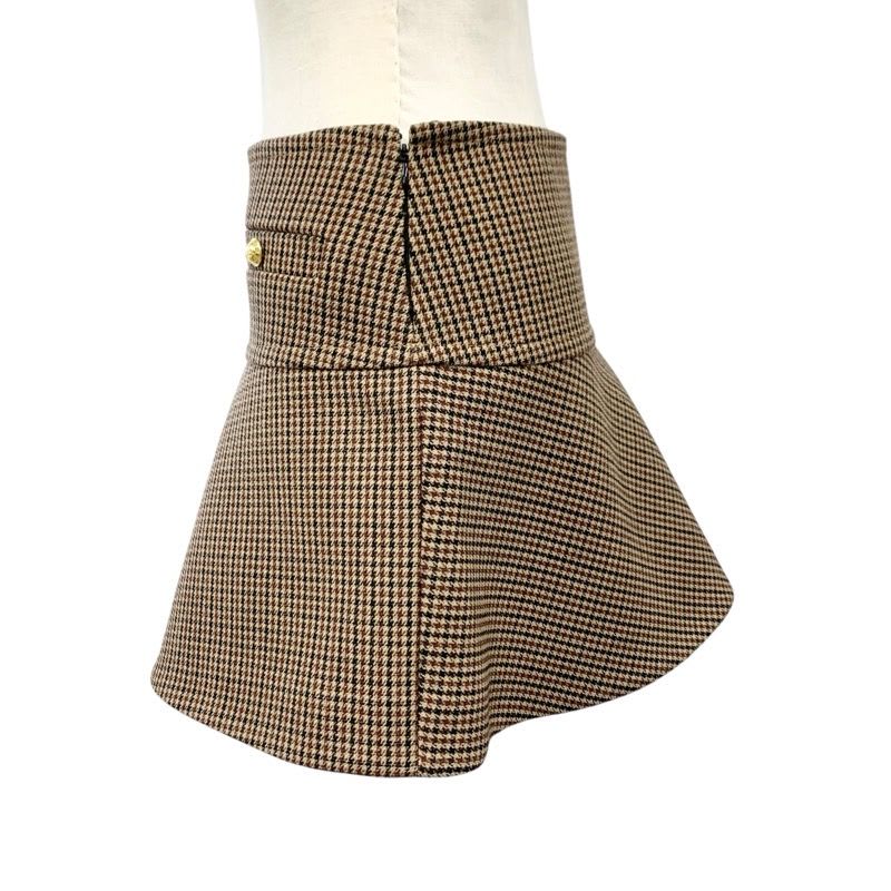 Celine Bottoms Brown Gold Houndstooth Mini Skirt Ruffle