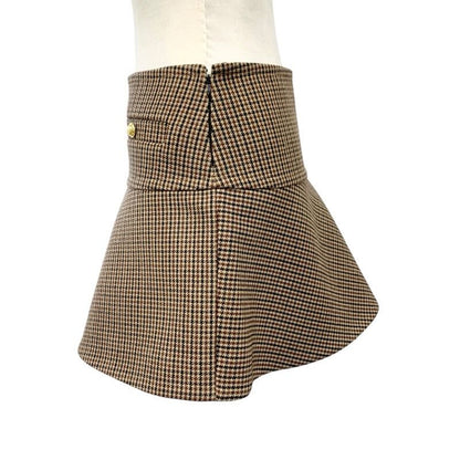 Celine Bottoms Brown Gold Houndstooth Mini Skirt Ruffle