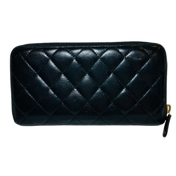 Chanel Matelasse Lambskin Black Long Wallet With Two Folds Unisex