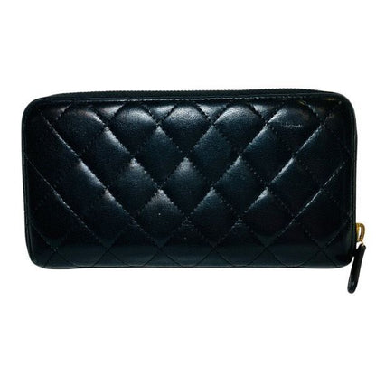 Chanel Matelasse Lambskin Black Long Wallet With Two Folds Unisex