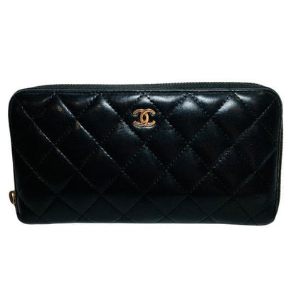 Chanel Matelasse Lambskin Black Long Wallet With Two Folds Unisex