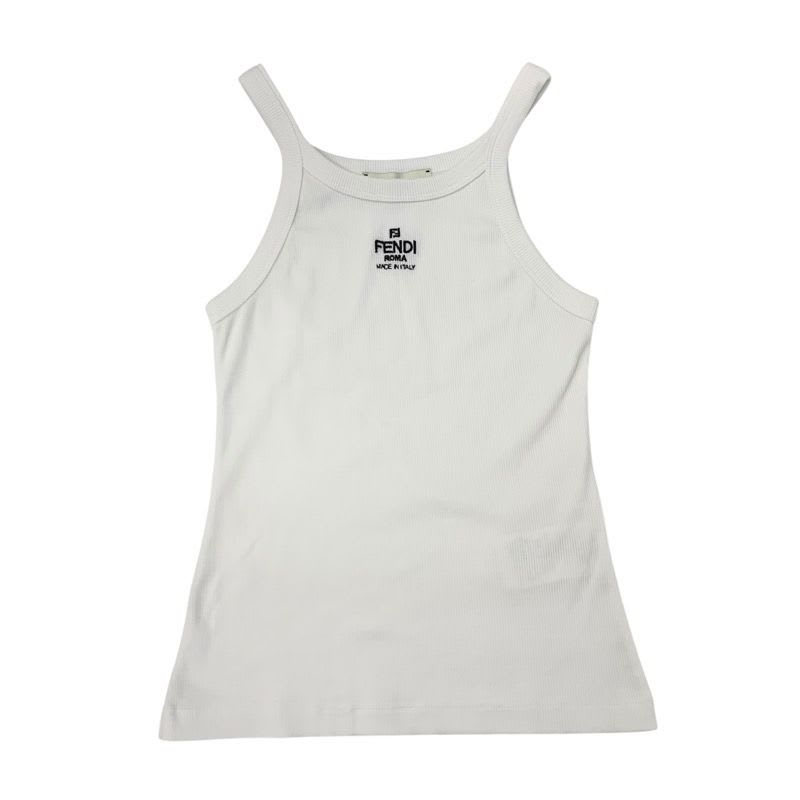 Fendi Top Cotton White Black Logo Tank