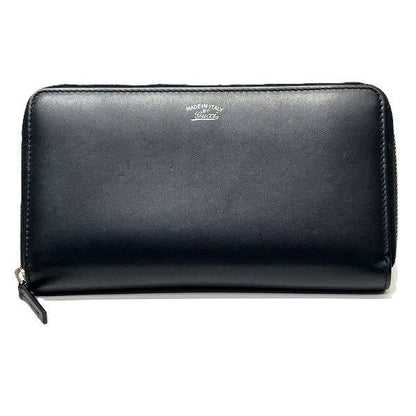 Gucci 368378 Black And White Leather Round Zipper Long Wallet Unisex