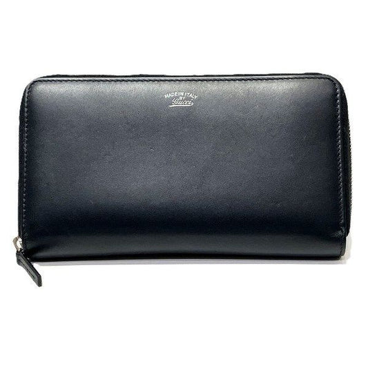 Gucci 368378 Black And White Leather Round Zipper Long Wallet Unisex