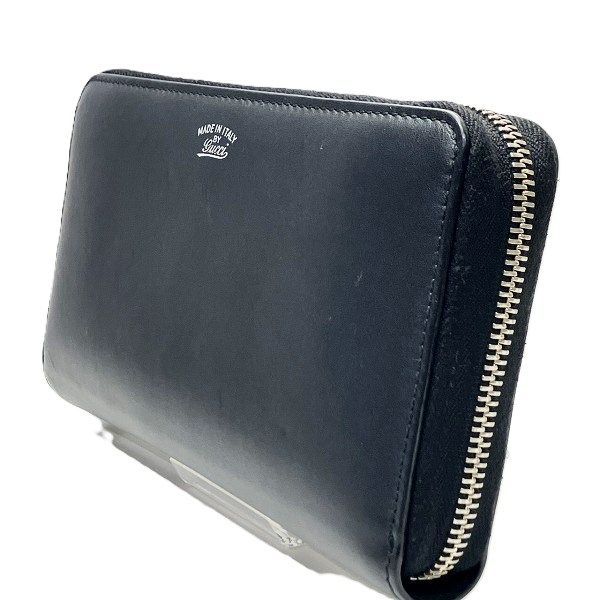 Gucci 368378 Black And White Leather Round Zipper Long Wallet Unisex